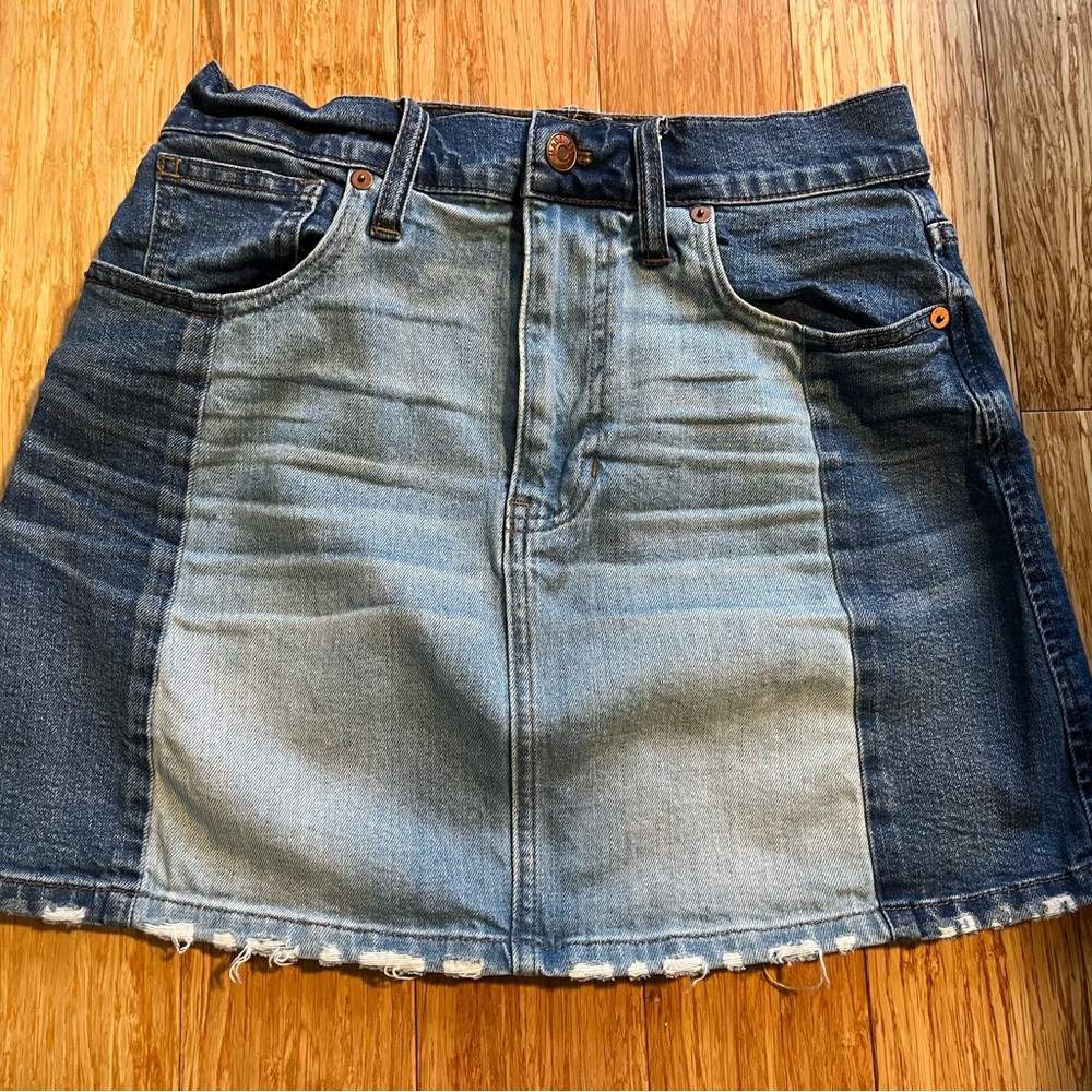 Madewell Blue A-Line Mini Skirt with Patchwork Design